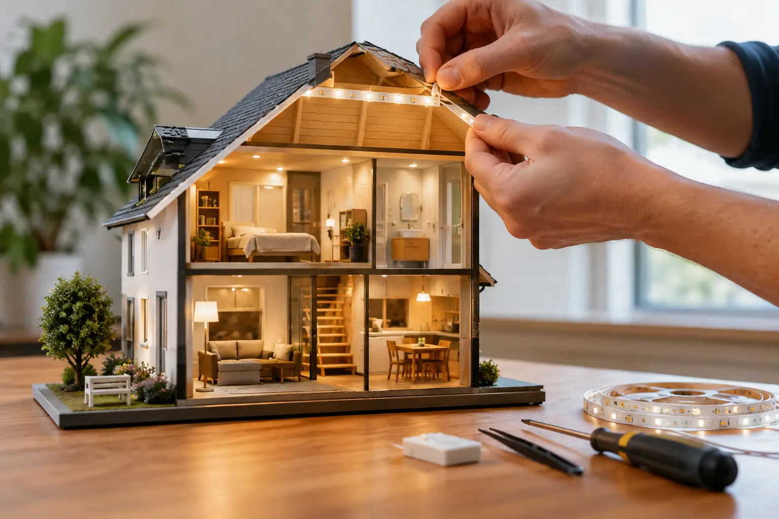 Miniaturhaus LED Beleuchtung richtig einbauen