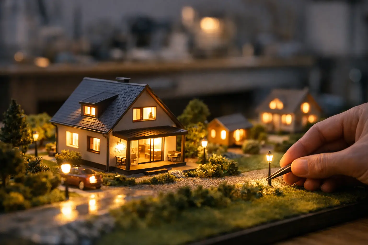 Trend Miniaturhäuser mit Beleuchtung im Modellbau